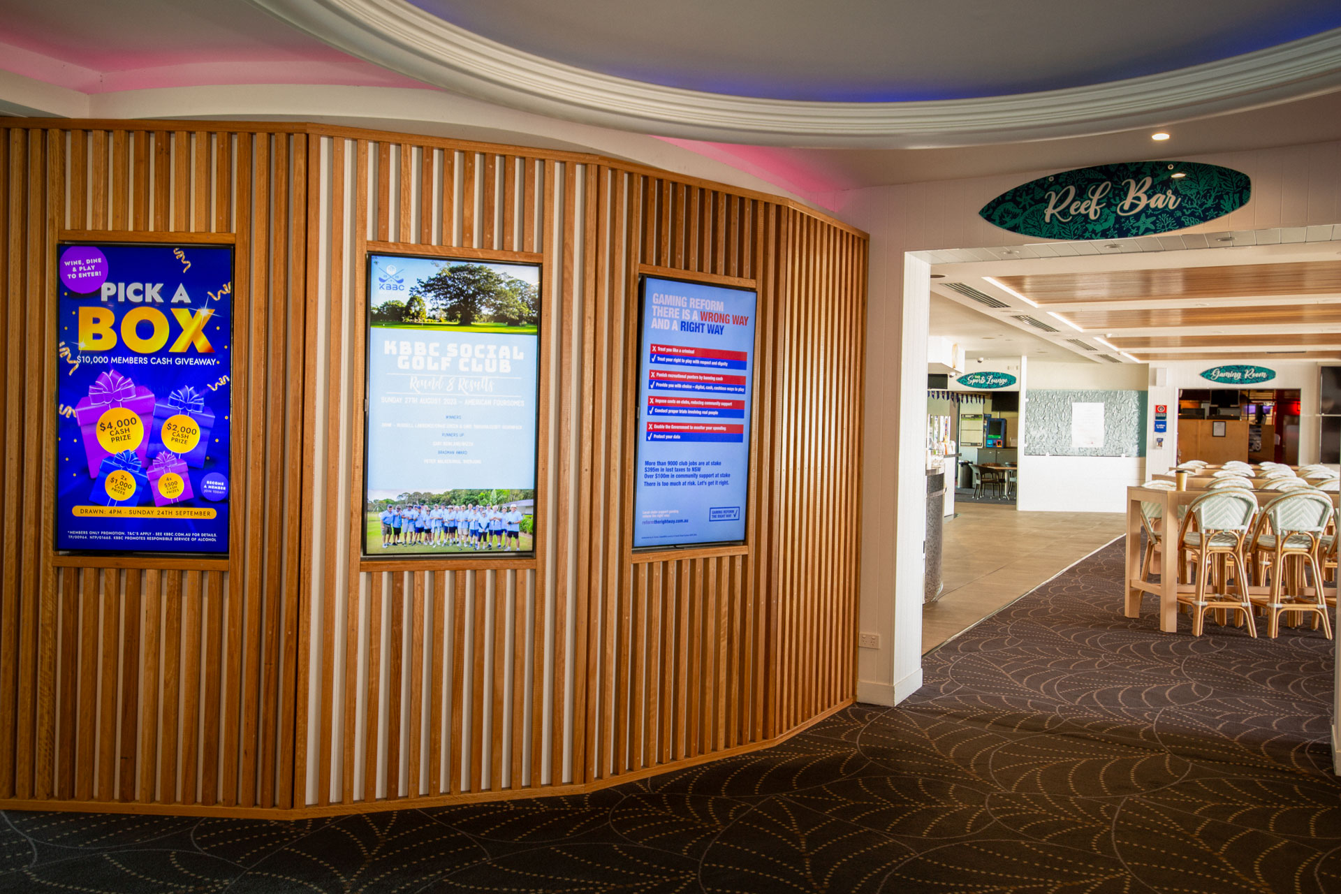 PixelSuite digital signage running across venue screens